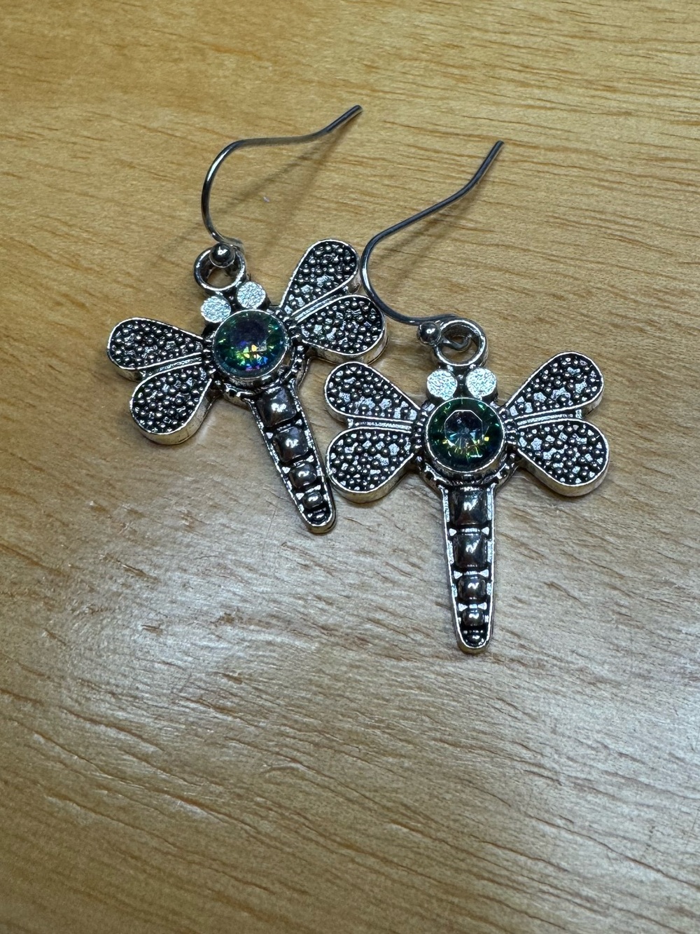 NWT Silver Dragonfly Drop Earrings with Iridescent Gem